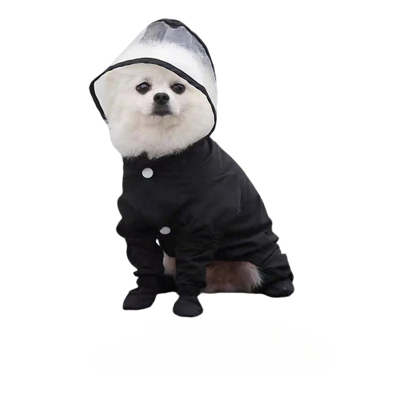 Small Dog Waterproof Poncho with Transparent Face Shield Dog Rain Poncho PLUSH black S