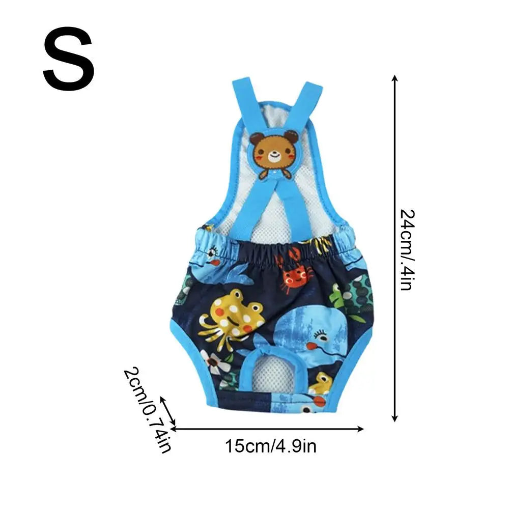 Washable Cartoon Print Female Dog Diaper Sanitary Pants Dog Diaper Pants PLUSH Blue
