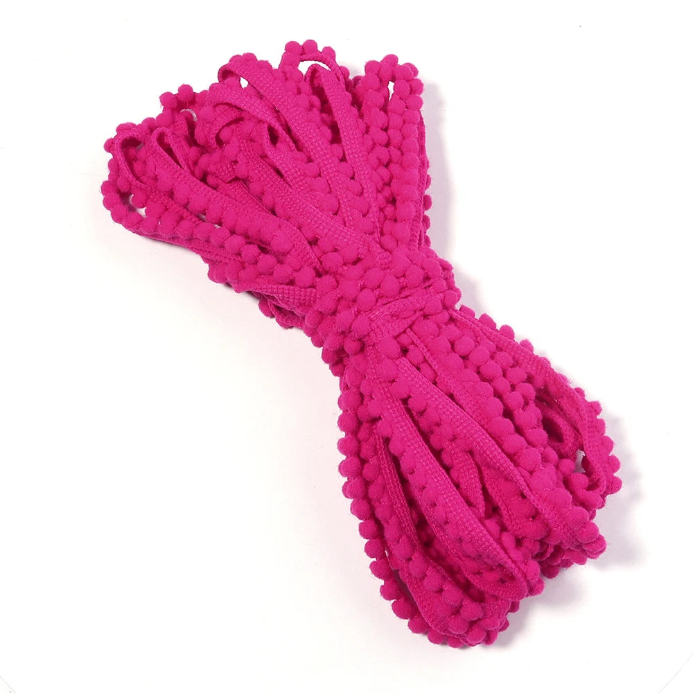 10 Yards Puffy Ball Lace Trim Ribbon – DIY Tassel Braided Rope Craft Trim Ribbon PLUSH hotpink