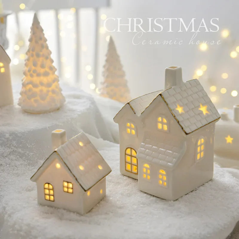 Light-Up Ceramic Christmas Village Buildings – Set of 3 Christmas Village Decor PLUSH