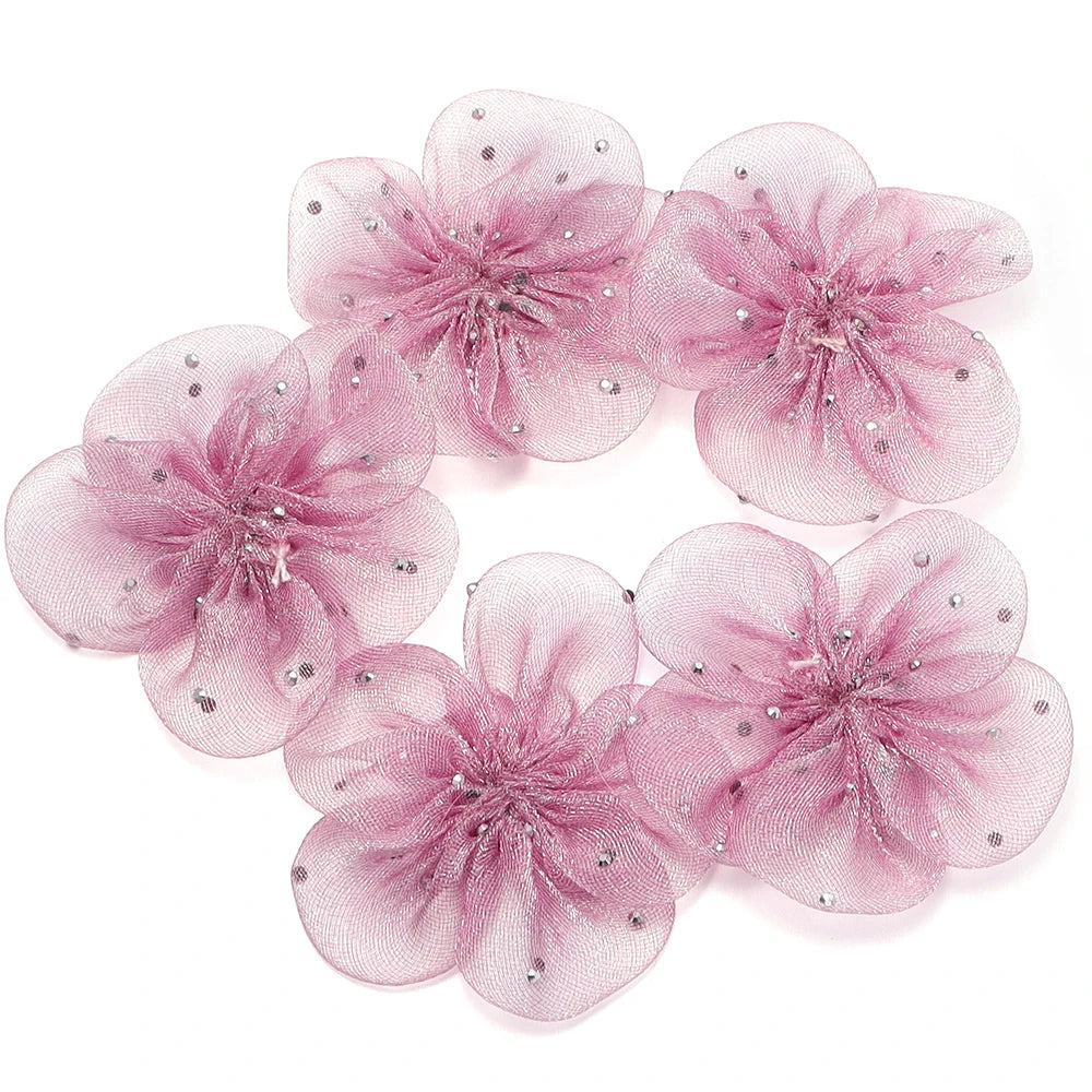 5pcs Organza Flower Appliques 5.5cm – DIY Crafts & Hair Decor Fabric Flower Appliques PLUSH pink purple 5.5cm