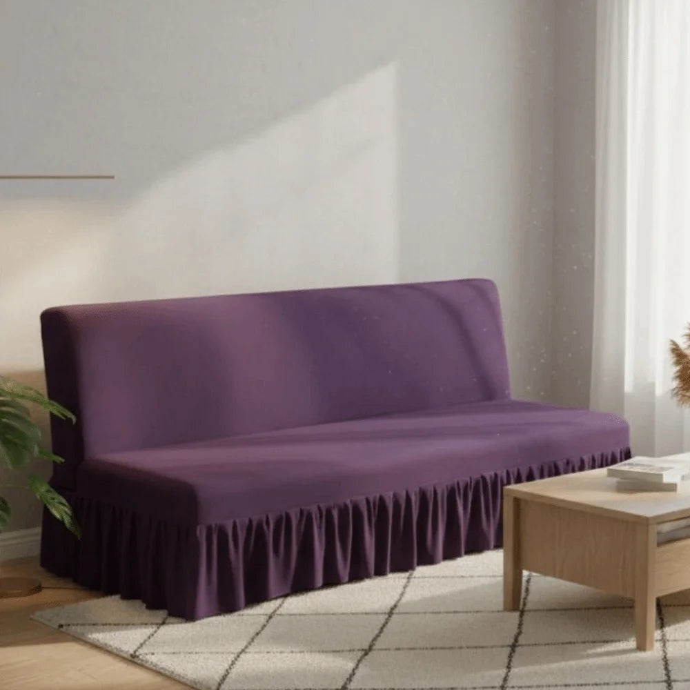 Elastic Armless Futon Sofa Cover with Skirt | Slipcover Sofa Slipcover PLUSH
