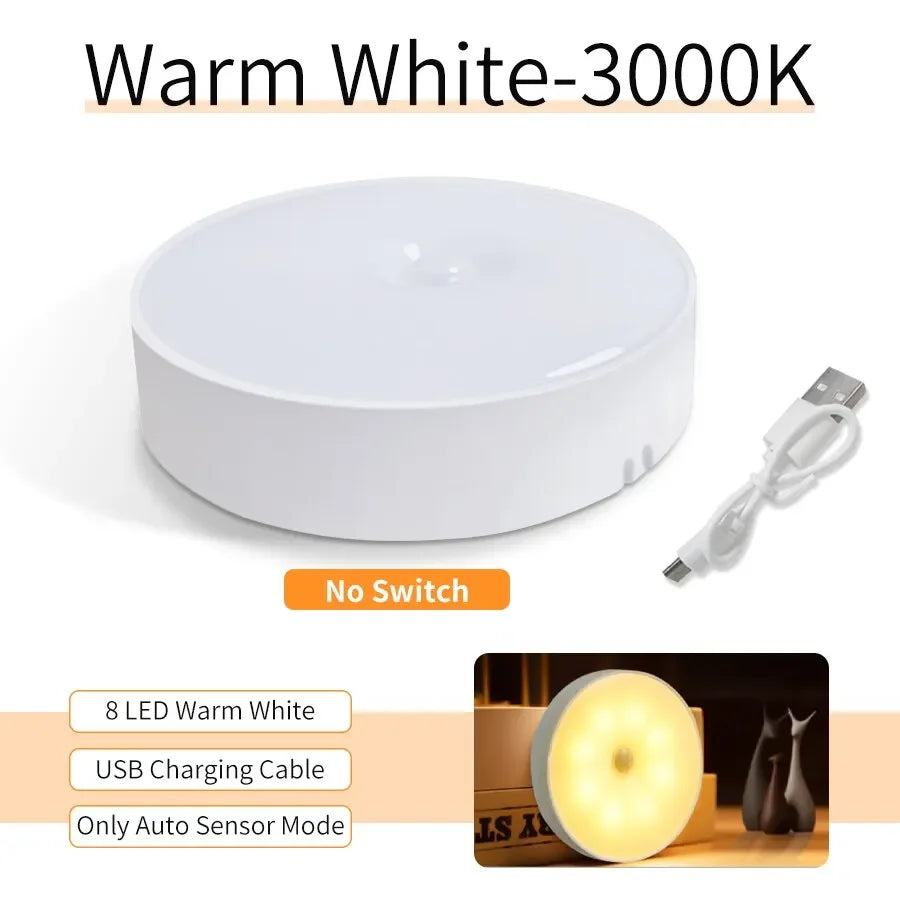 LED Motion Sensor Night Light USB Rechargeable Cabinet Lamp Motion Sensor Light PLUSH No Switch Warm