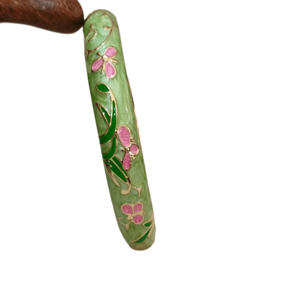 Enamel Peony Filigree Bangle – Vintage Cloisonné Bracelet Enamel Bangle PLUSH 10