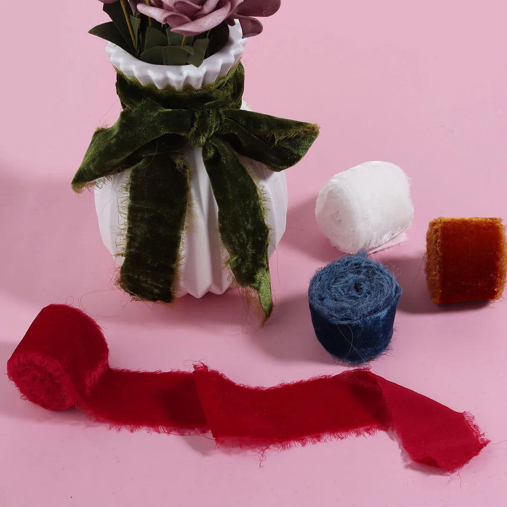 4cm Frayed Edge Velvet Ribbon 1.5yd – Wedding & Gift Wrap Velvet Craft Ribbon PLUSH