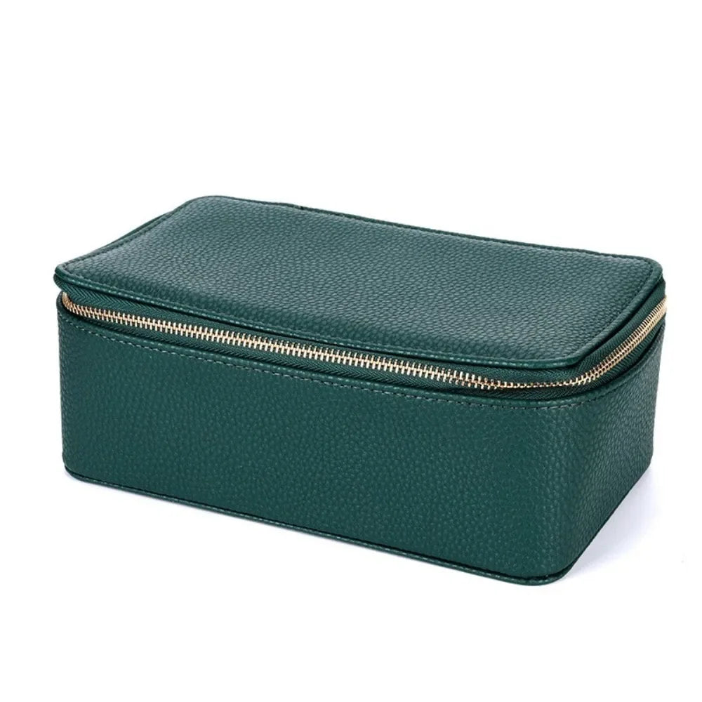 12-Grid Travel Jewelry Organizer PU Leather Case with Pouches Jewelry Storage Case PLUSH Green