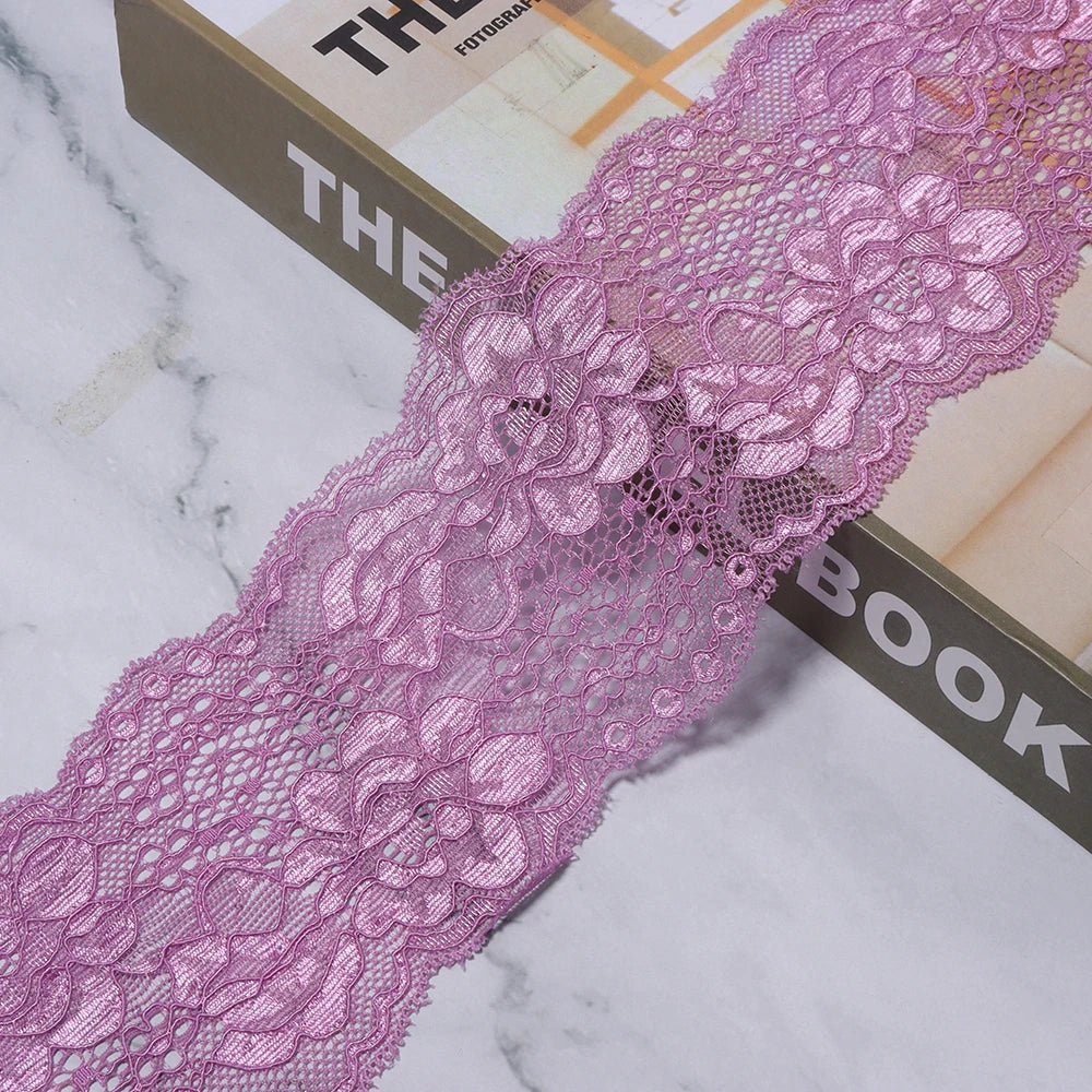 2 Yards 8cm Elastic Floral Lace Trim – DIY Sewing & Hairband Elastic Lace Trim PLUSH Light Purple 8cm 2yards