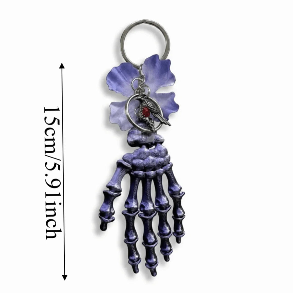 Gothic Skeleton Hand Keychain – Floral Articulated Pendant Gothic Keychain Pendant PLUSH