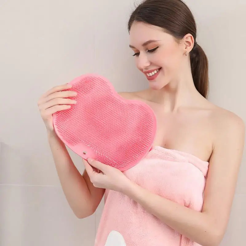 Shower Foot Scrubber Mat – Wall Mounted Non-Slip Exfoliator Foot Scrubber Mat PLUSH pink