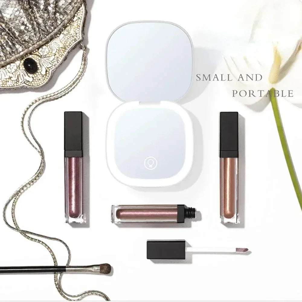 LED Compact Travel Makeup Mirror 1x/5x Magnifying Rechargeable LED Makeup Mirror PLUSH