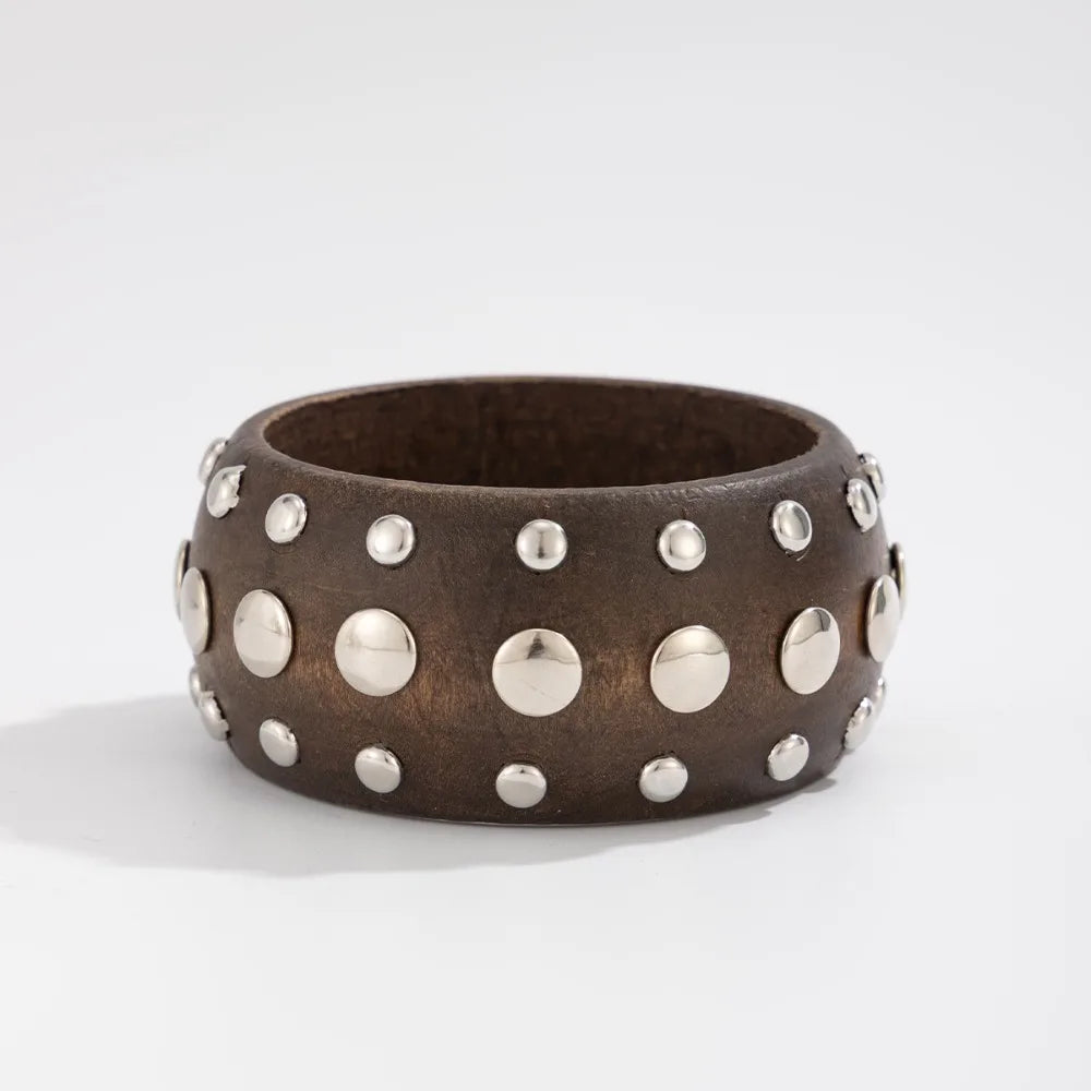 Bohemian Rivet Wide Chunky Bangle – Vintage Retro Bracelet Chunky Bangle Bracelet PLUSH Brown