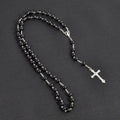 Vintage Cross Pendant Necklace | Faux Pearl Glass Bead Rosary Pendant Necklace PLUSH Black