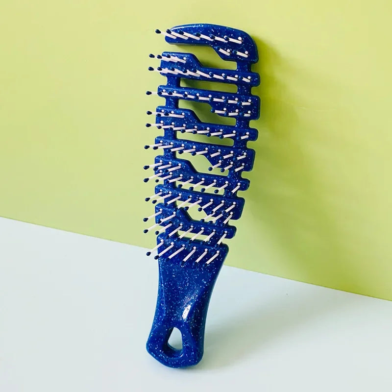 Gradient Hollow Detangling Hair Brush & Scalp Massage Comb Detangling Hair Brush PLUSH NO.3 Dark Blue