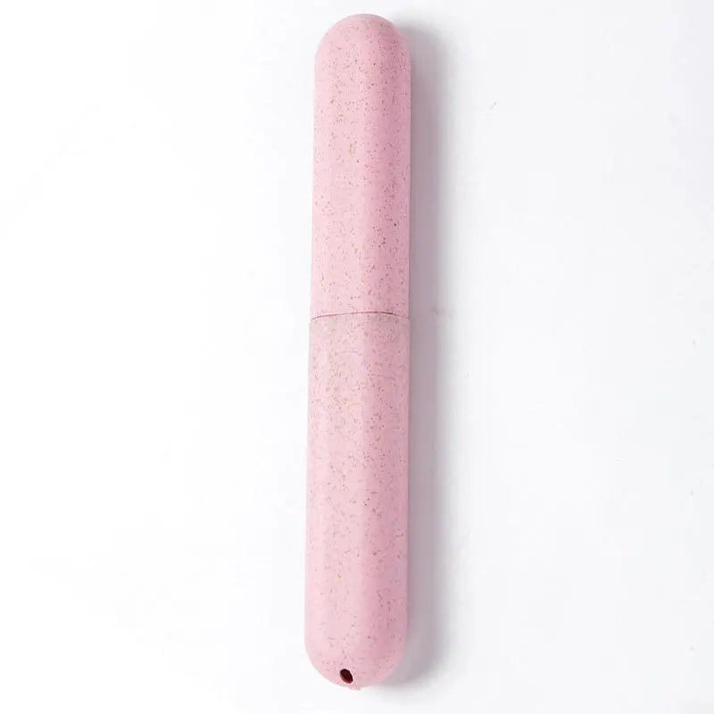 Wheat Straw Portable Toothbrush Case | Travel Protective Cover Toothbrush Travel Case PLUSH Pink