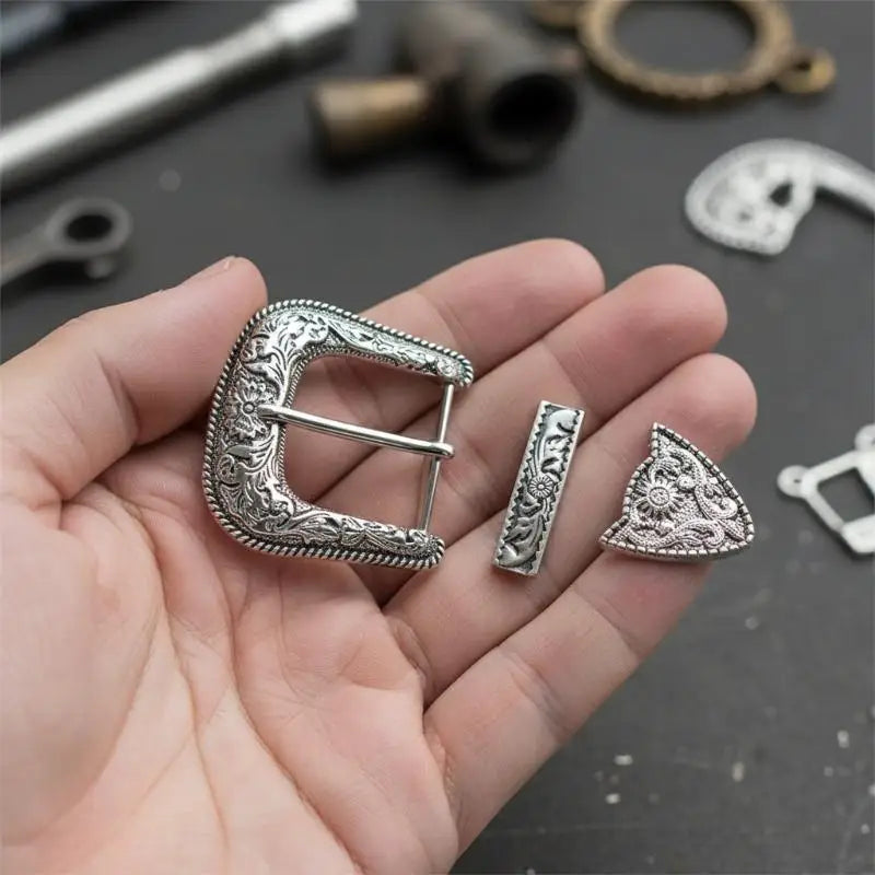 3-Piece Vintage Carved Pin Belt Buckle Set – DIY Leather Belt Belt Buckle Set PLUSH