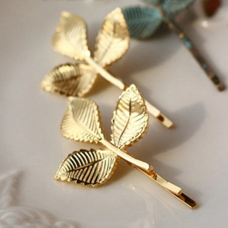 Pearl Metal Leaf Hair Clips – Golden Olive Branch Barrettes Hair Clips & Barrettes PLUSH 3 leaves 1pcs