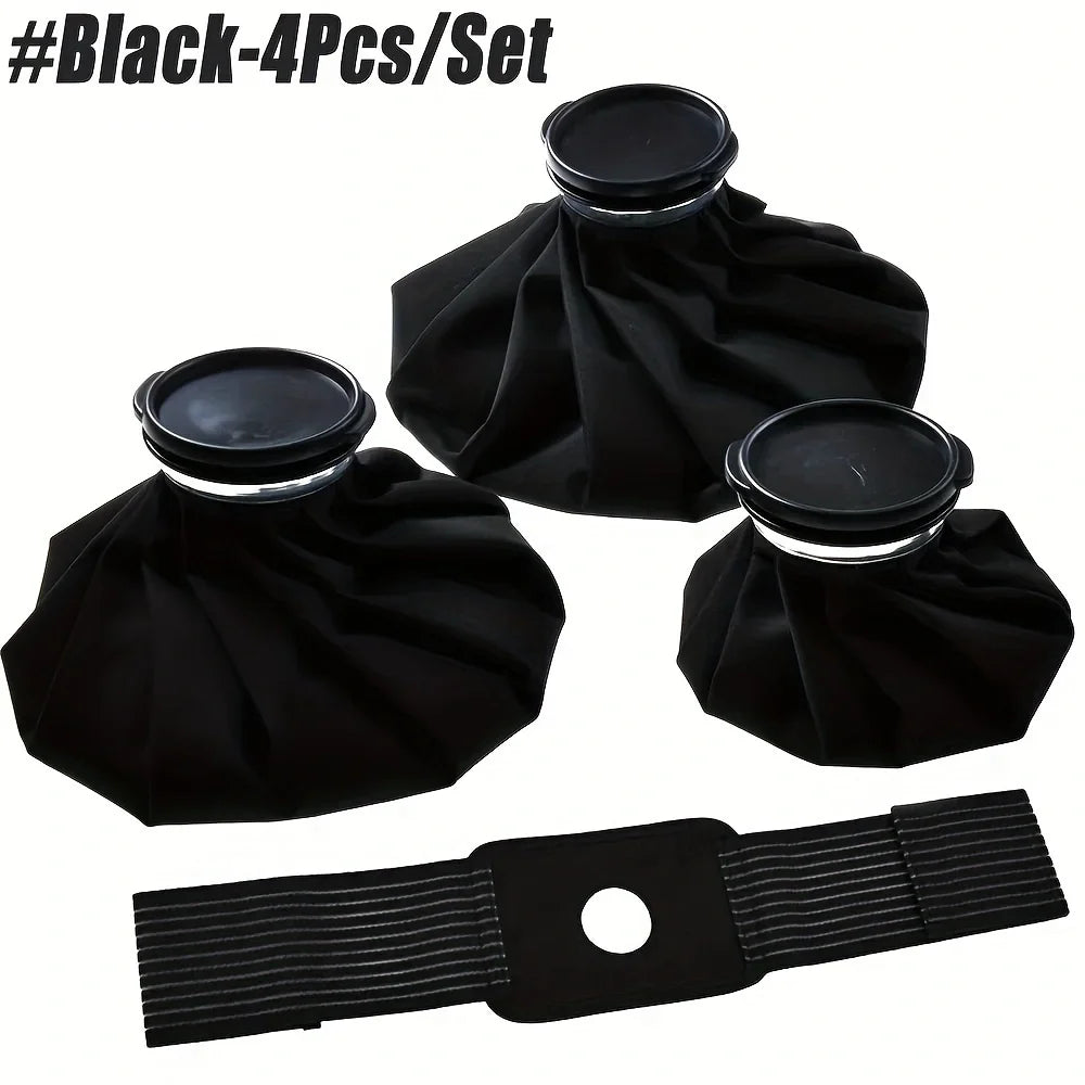 Hot & Cold Reusable Ice Pack Set – 3 Bags + Elastic Wrap Hot Cold Ice Pack PLUSH 4PCS Black
