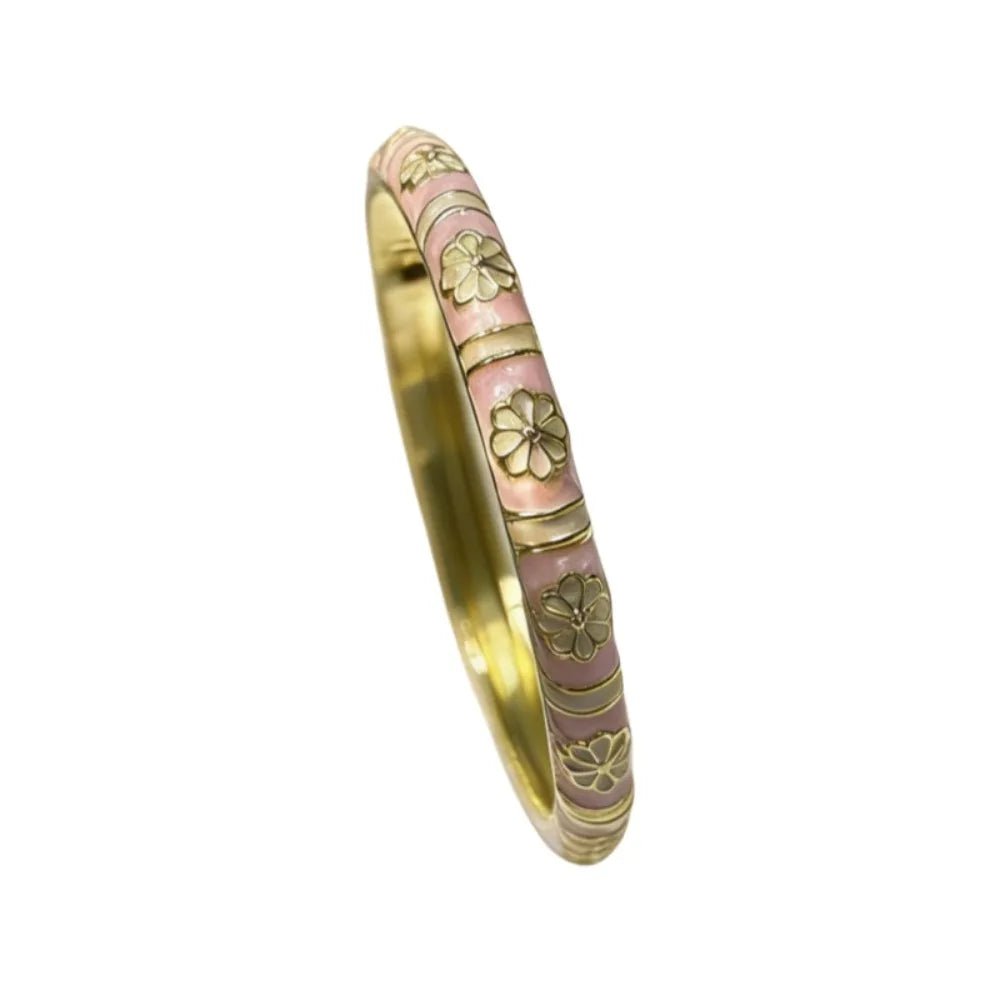 Vintage Cloisonne Enamel Flower Bangle – Women's Bracelet Enamel Bangle Bracelet PLUSH Pink