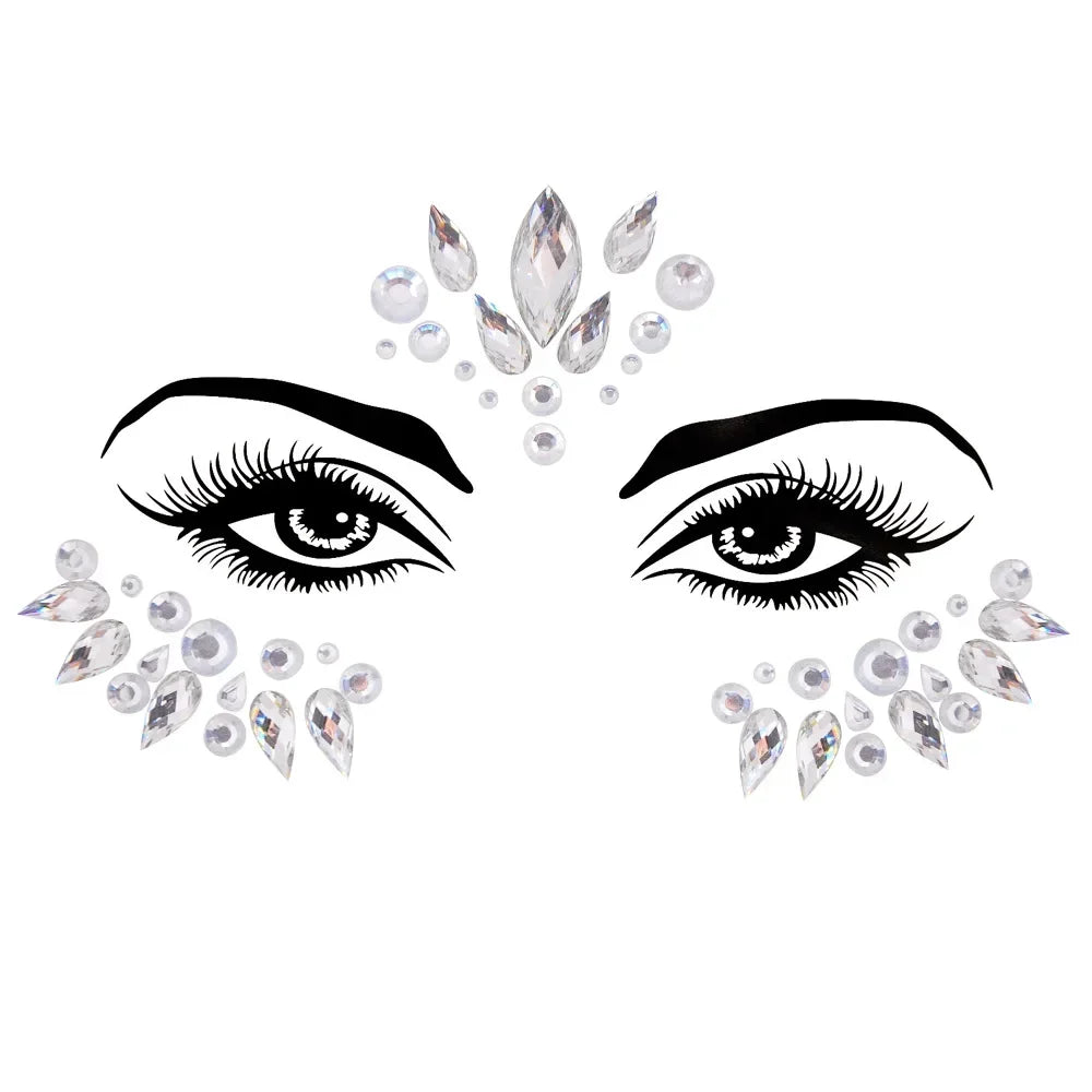 Crystal Face Gems Rhinestone Temporary Tattoo Stickers