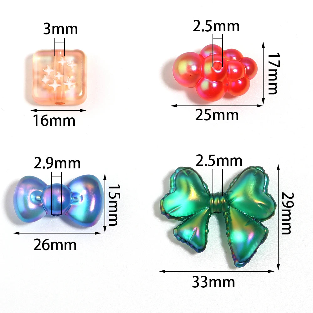 10pcs UV Dripping Oil Acrylic Beads – Square Bow Cloud Shapes Acrylic Spacer Beads PLUSH