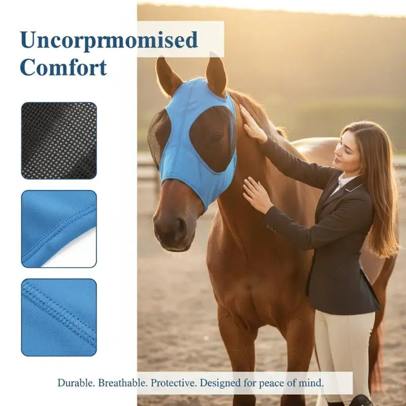 Horse Fly Mask Stretch Bug Eye Mesh Cover – Summer Equine Horse Fly Mask PLUSH