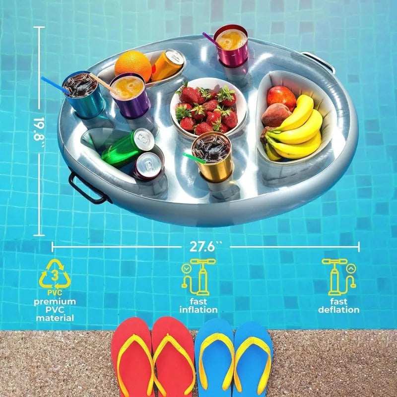Inflatable Floating Pool Drink Cooler with Cup Trays – PVC Inflatable Pool Float PLUSH