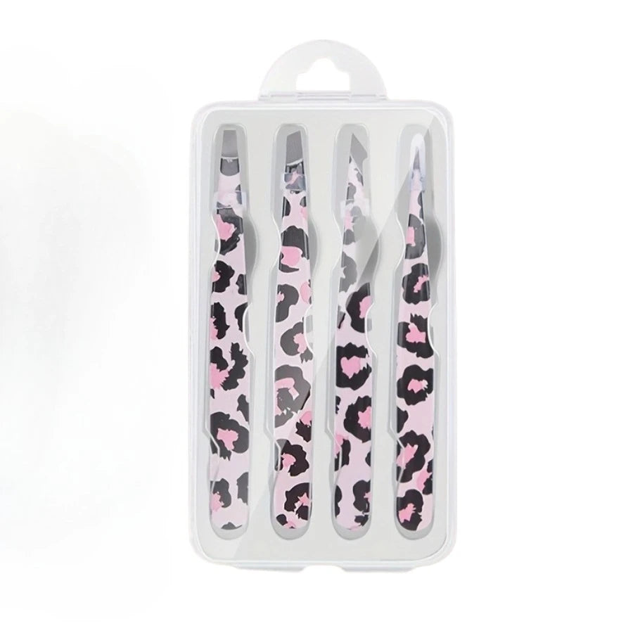 Stainless Steel Eyebrow Tweezers Set 4 Pcs | Precision Kit Eyebrow Tweezers Set PLUSH Pink
