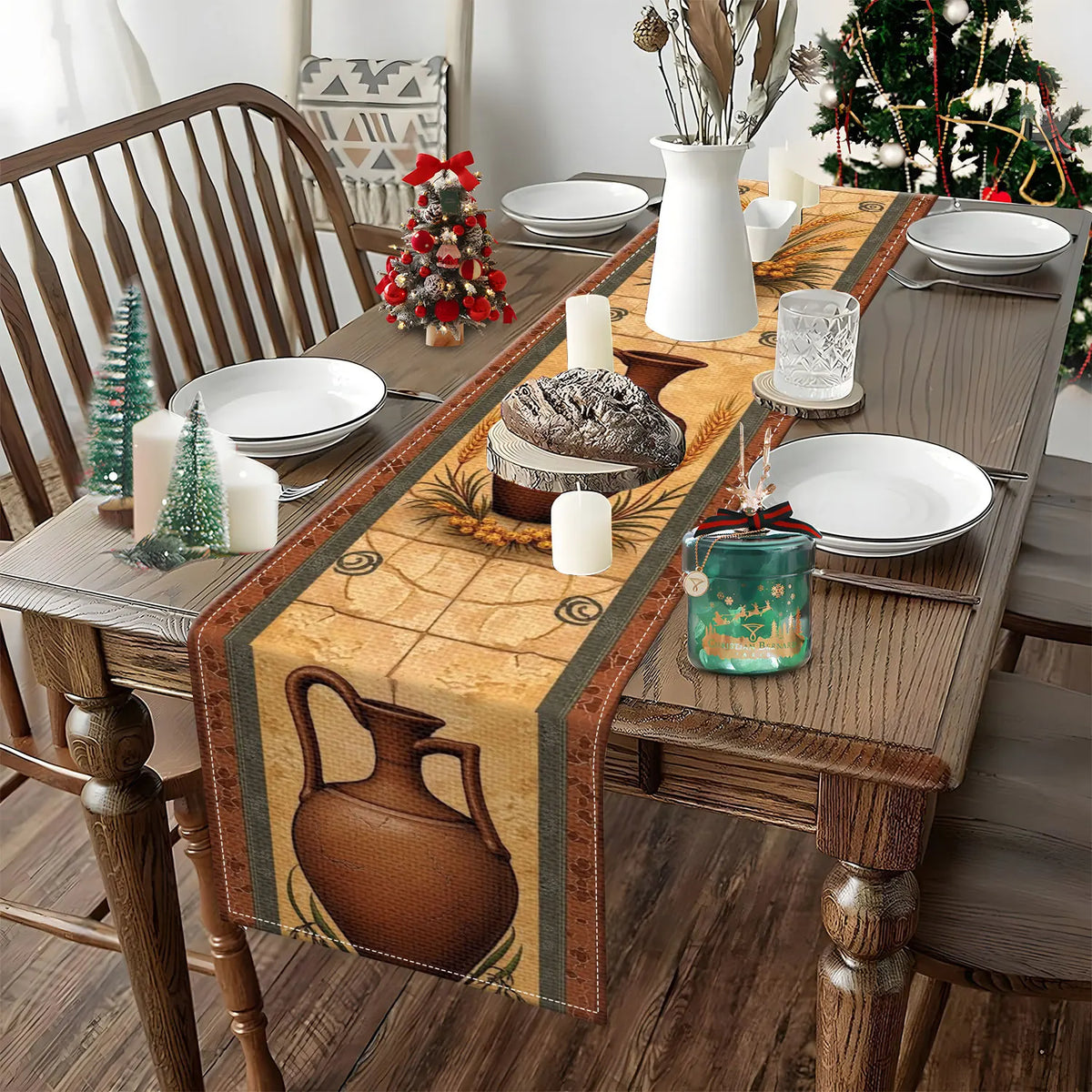 Vintage Clay Pot Table Runner – Autumn & Pastoral Home Décor Table Runner PLUSH