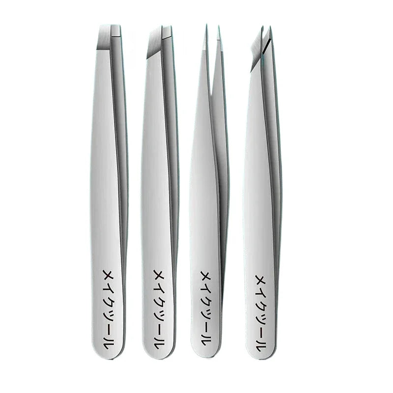 Ouriner 4/6Pcs Stainless Steel Eyebrow Tweezer Set – Colorful Eyebrow Tweezer Set PLUSH Silvery 4 pcs set