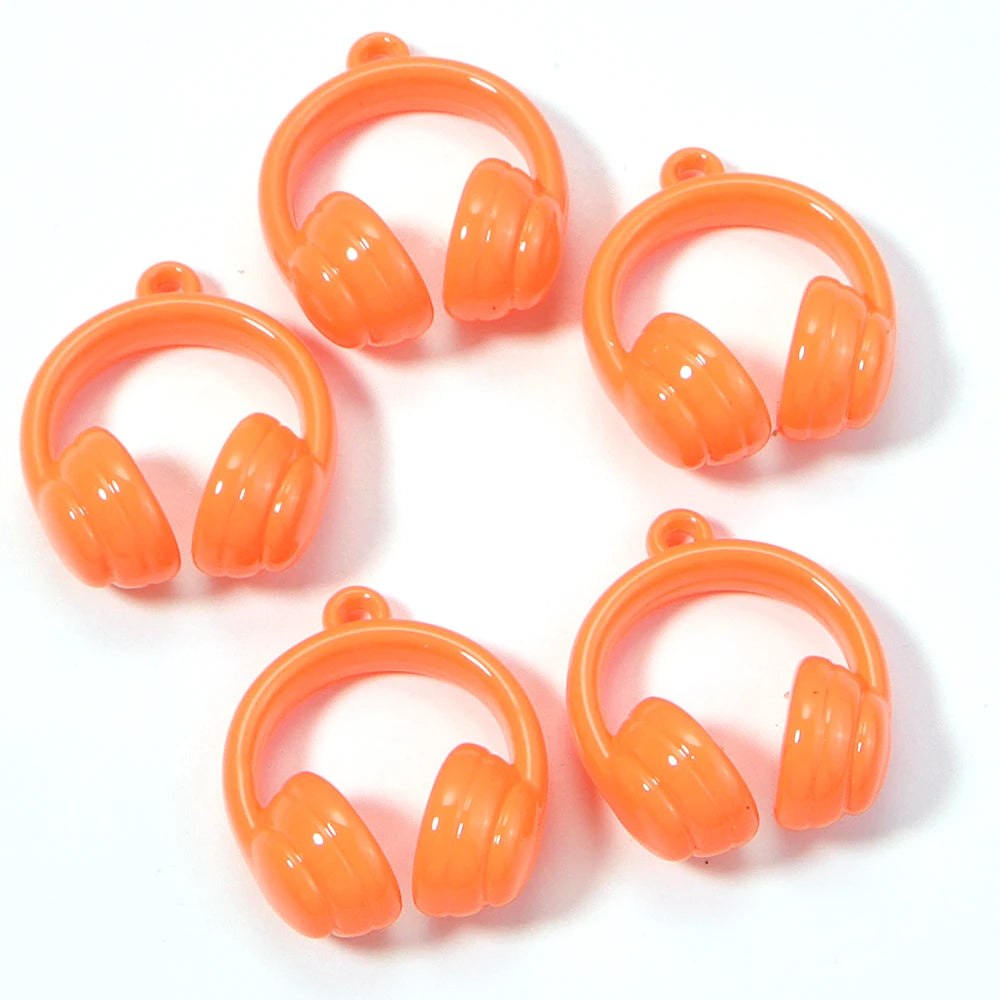 5pcs Earphones Acrylic Bead Charms – DIY Jewelry & Keychain Acrylic Jewelry Charms PLUSH orange