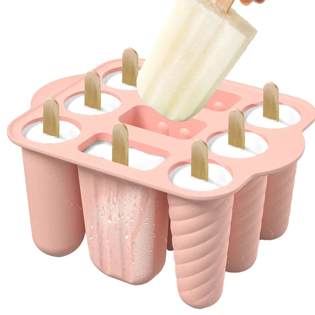 Silicone Popsicle Molds 12-Piece Set + 50 Wooden Sticks Popsicle Mold Set PLUSH Pink B