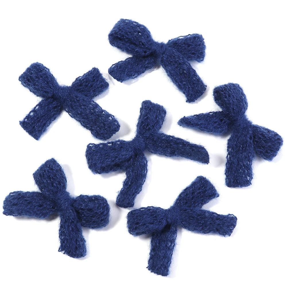 10pcs Fluffy Knitted Wool Yarn Bows – DIY Hair & Jewelry Craft DIY Hair Bow PLUSH deep blue 4x5cm