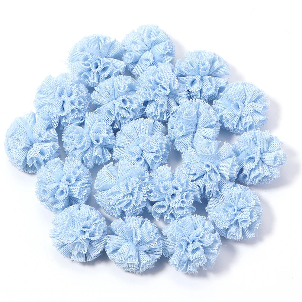 30pcs Tulle Flower Balls for DIY Hair Accessories & Crafts Craft Embellishments PLUSH light blue
