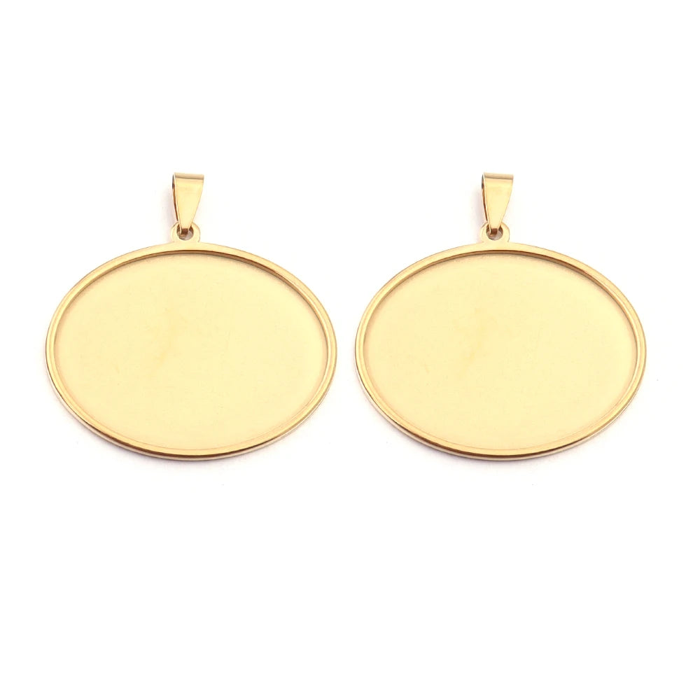 Stainless Steel Oval Bezel Pendant Trays | Cabochon Setting 2-5pcs Pendant Bezel Tray PLUSH Gold 40X30mm 2pcs