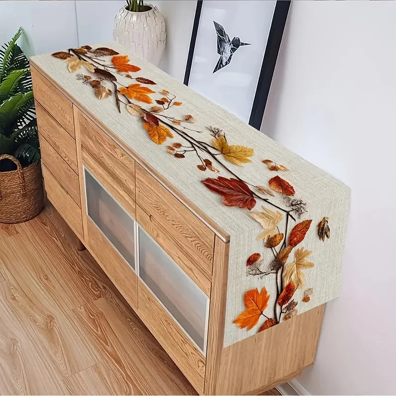 Autumn Leaf Table Runner – Dried Leaves & Vine Design | 3 Sizes Seasonal Table Runner PLUSH