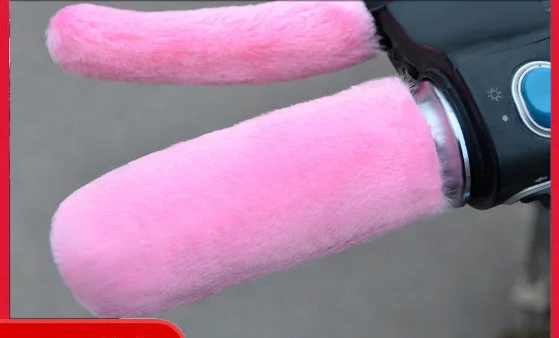 Winter Plush Motorcycle Handle Covers – Warm Non-Slip Grip Handlebar Hand Guards PLUSH Pink-1Set