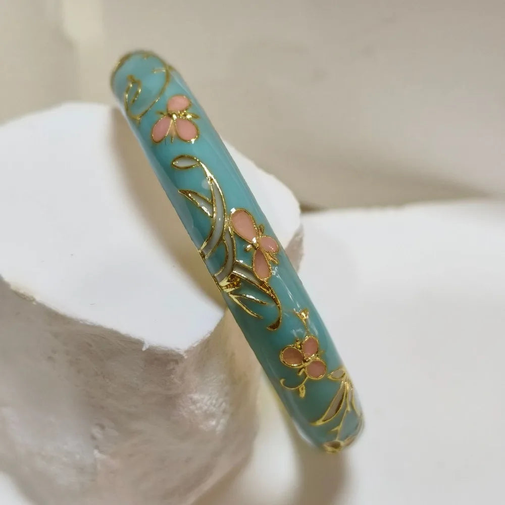 Cloisonné Enamel Bangle | Gold-Trimmed Floral Ethnic Bracelet Enamel Bangle Bracelet PLUSH 13