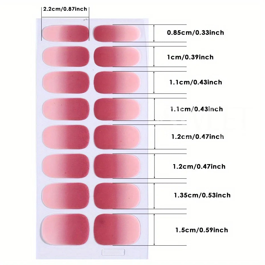 6pcs Ombre Gel Nail Stickers Pink Blue Gradient Full Cover Set Nail Art Stickers PLUSH
