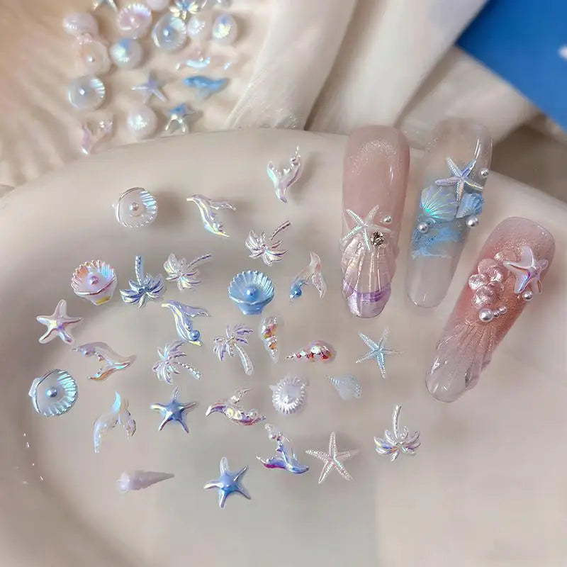50pcs Mermaid Tail Ocean Nail Charms – Aurora DIY Manicure Nail Art Charms PLUSH