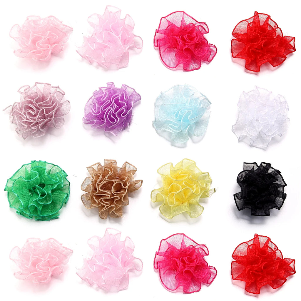 30pcs 3.5cm Organza Carnation Flowers for DIY Hair & Crafts Fabric Flower Embellishments PLUSH