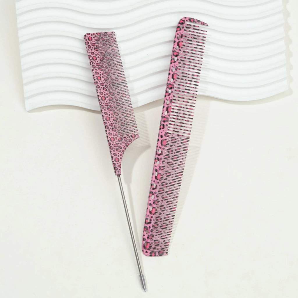 Leopard Pattern Hair Combs Set – Tail & Smooth Comb, All Hair Hair Comb Set PLUSH 2pcs