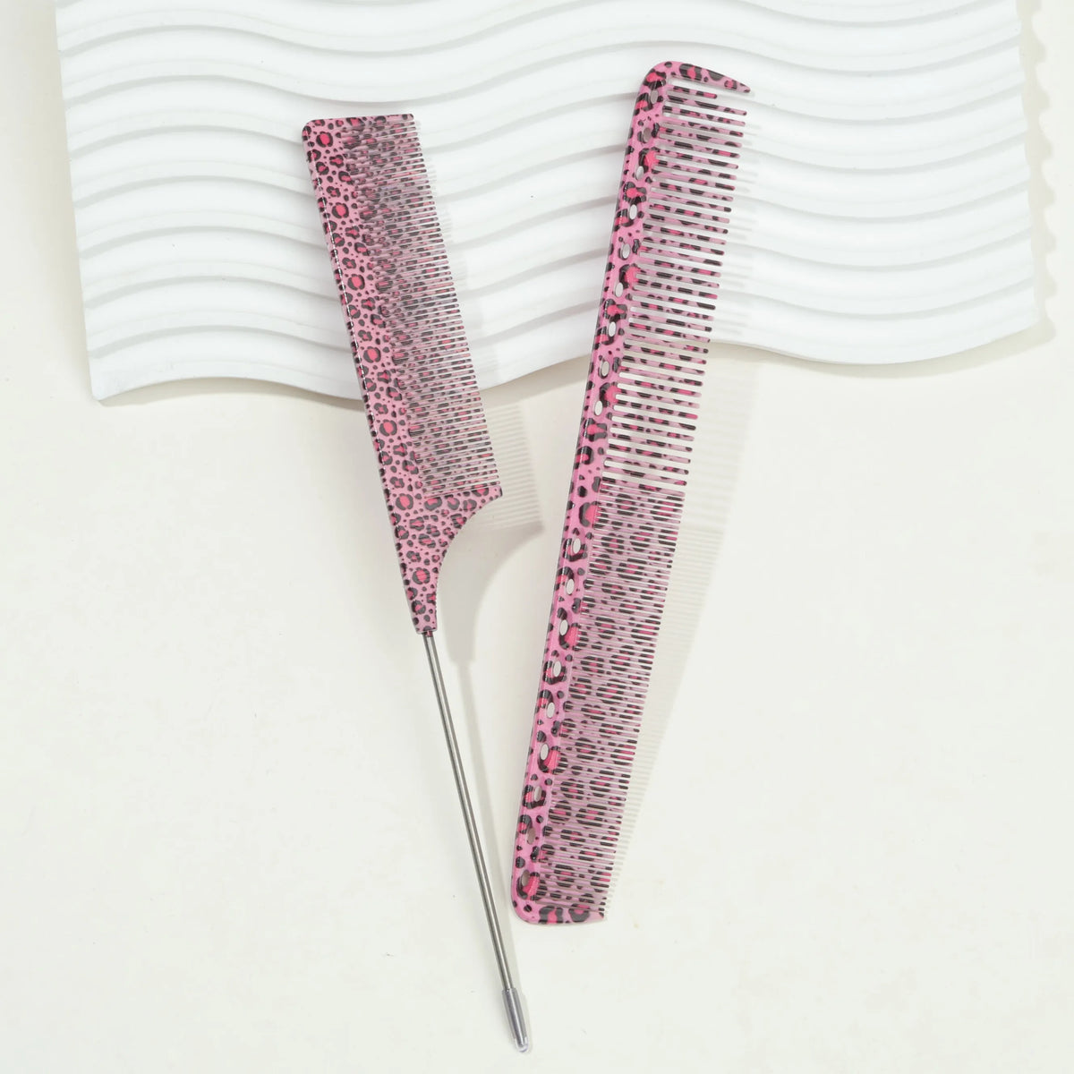 Leopard Pattern Hair Combs Set – Tail & Smooth Comb, All Hair Hair Comb Set PLUSH 2pcs