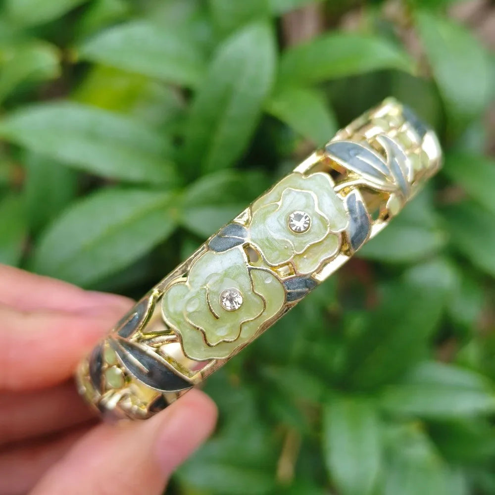 Chinese Cloisonné Enamel Peony Bangle – Filigree Flower Bracelet Enamel Bangle PLUSH 8