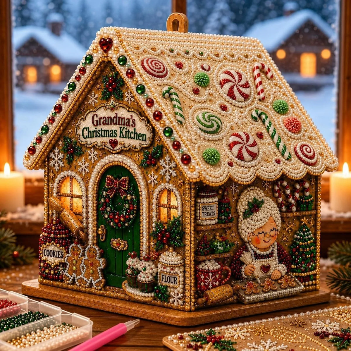 Wooden Christmas House Diamond Painting Set – 4-Sided Holiday Diamond Painting Kit PLUSH Christmas 9
