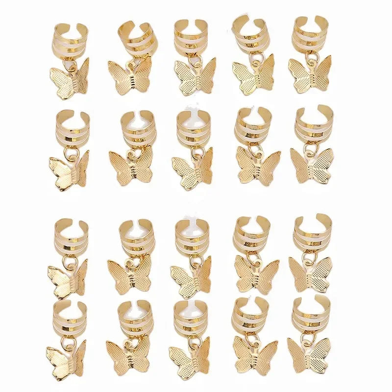 Butterfly Dreadlock Beads – Sparkly Bohemian Braiding Hair Rings Hair Braid Beads PLUSH Gold 20pcs set