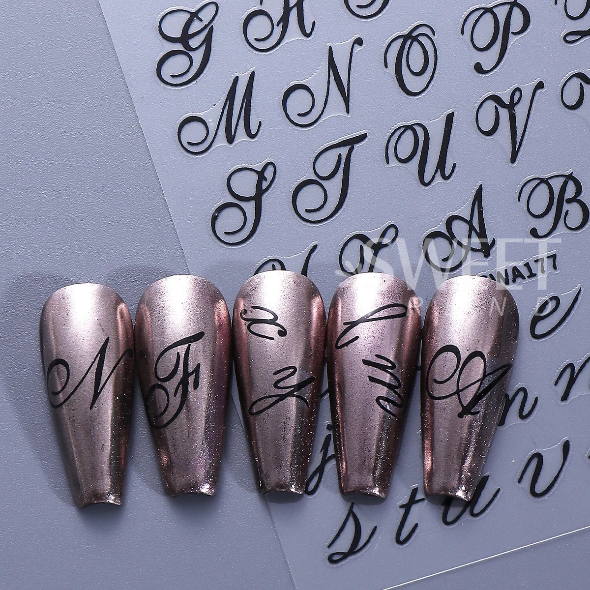 6pcs Gothic Letter Nail Decals – 3D Y2K Roman Alphabet Stickers Nail Art Stickers PLUSH