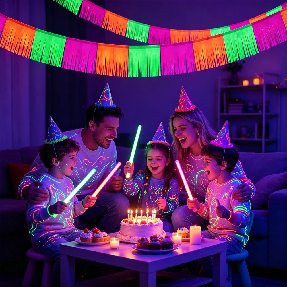 Neon Glow Party Rain Curtain & Tassel Bunting Decoration Set Party Decoration Set PLUSH