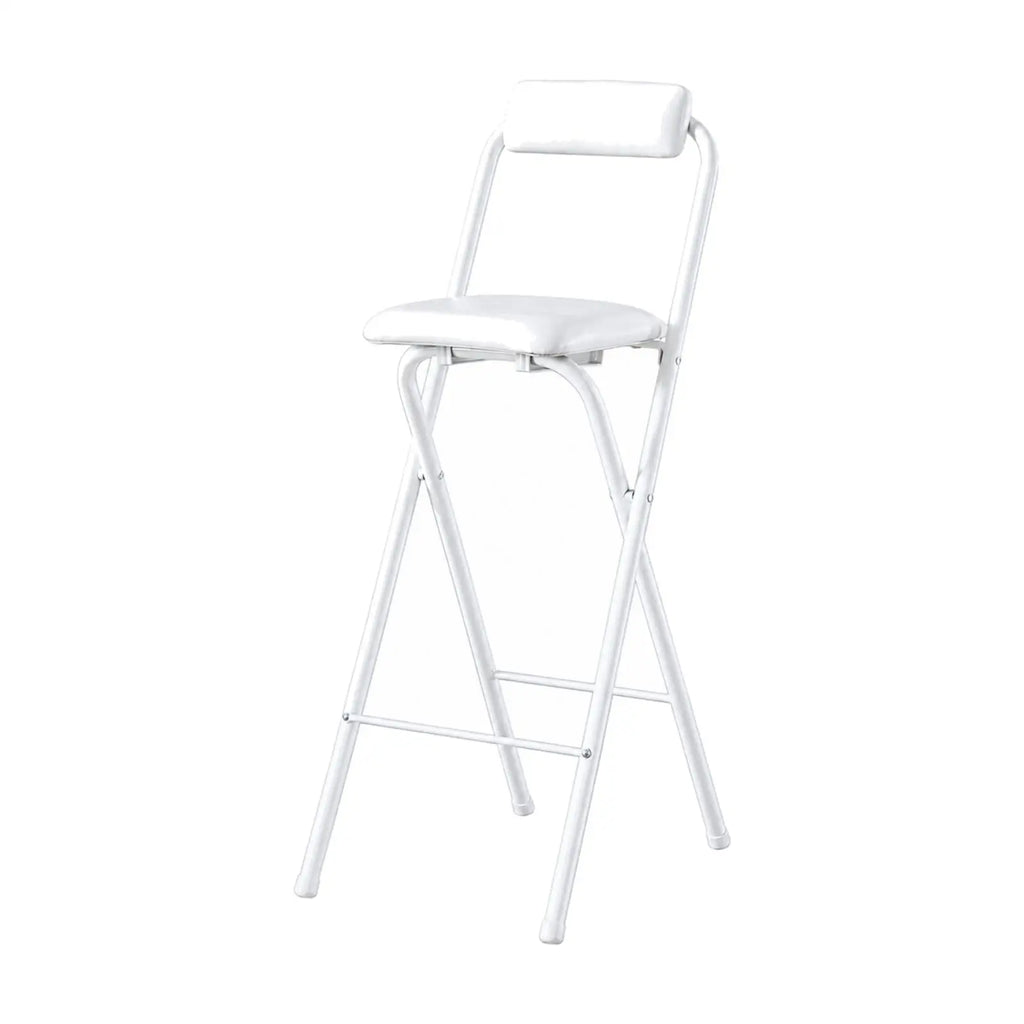 White Faux Leather Foldable Bar Stool | High Counter Chair Foldable Bar Stool PLUSH