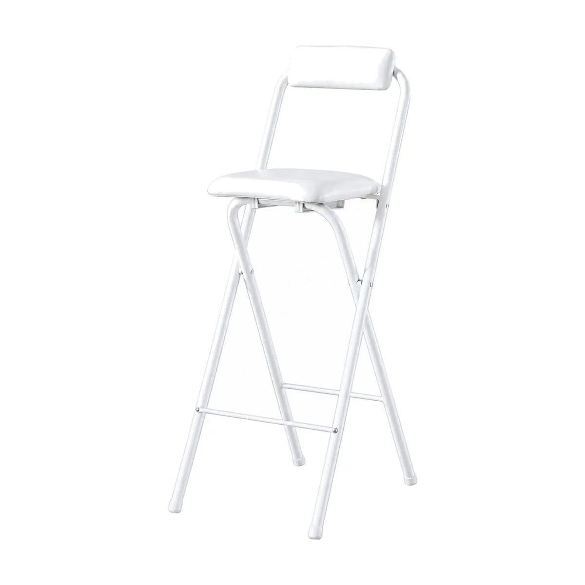 White Faux Leather Foldable Bar Stool | High Counter Chair Foldable Bar Stool PLUSH