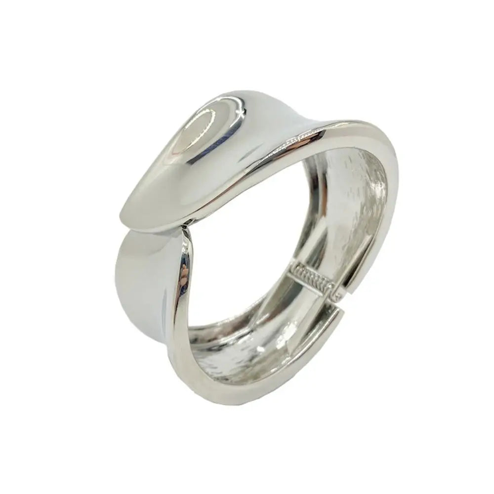 Irregular Wide Open Alloy Cuff Bangle – Gold & Silver Cuff Bangle PLUSH Silver-A